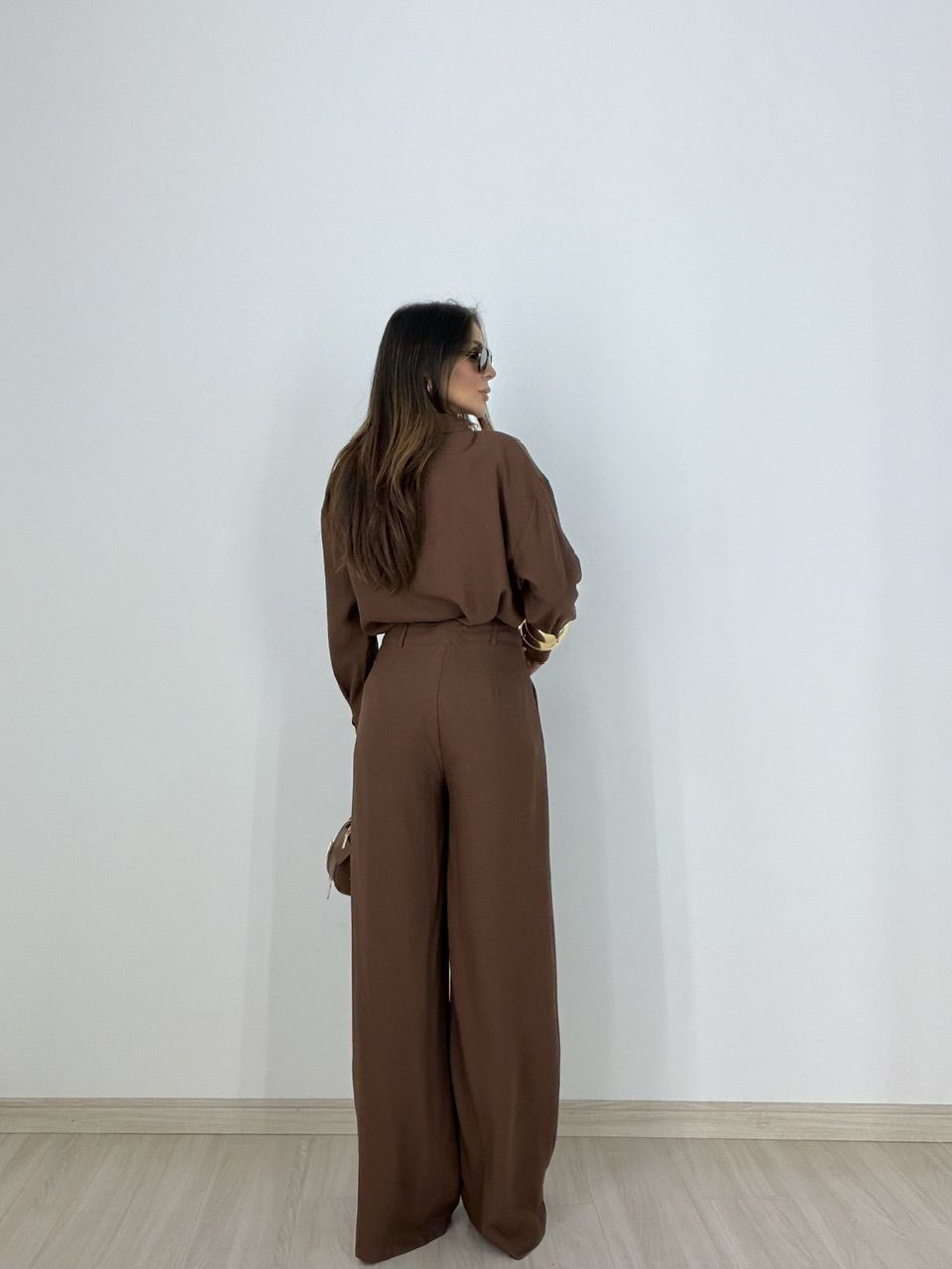 CONJUNTO LILIANE CAMISA CALÇA MARROM