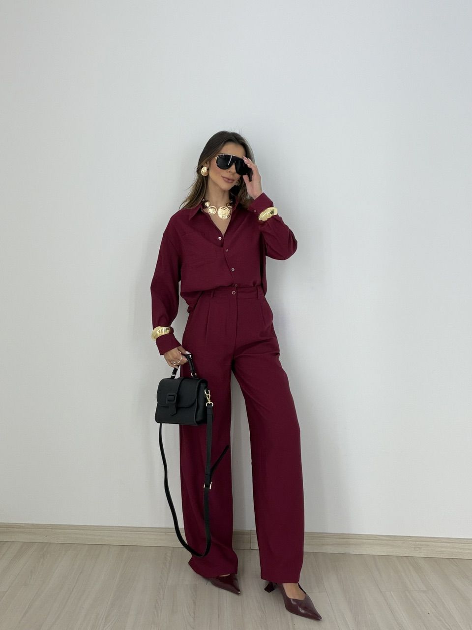 CONJUNTO LILIANE CAMISA CALÇA VINHO - 0078600168 - CAROLLA FERRARO