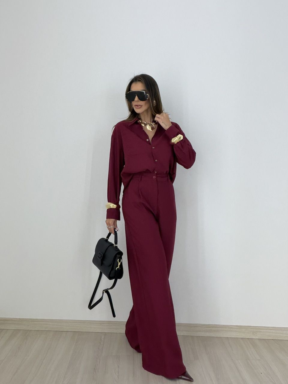CONJUNTO LILIANE CAMISA CALÇA VINHO