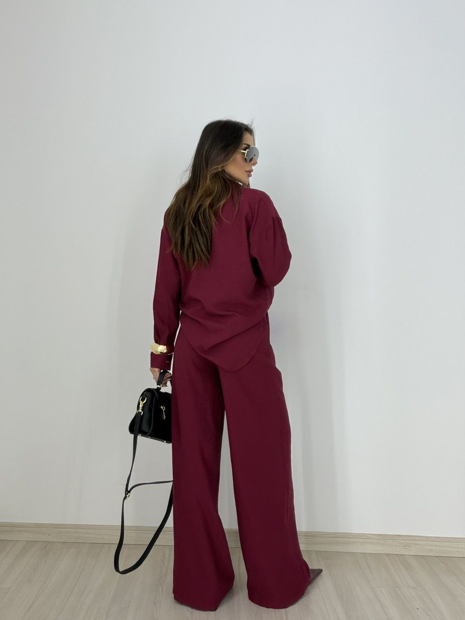 CONJUNTO LILIANE CAMISA CALÇA VINHO