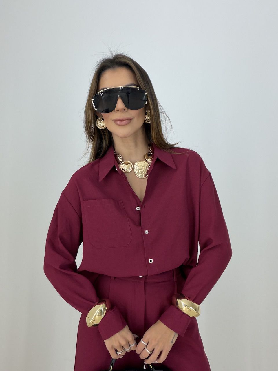CONJUNTO LILIANE CAMISA CALÇA VINHO