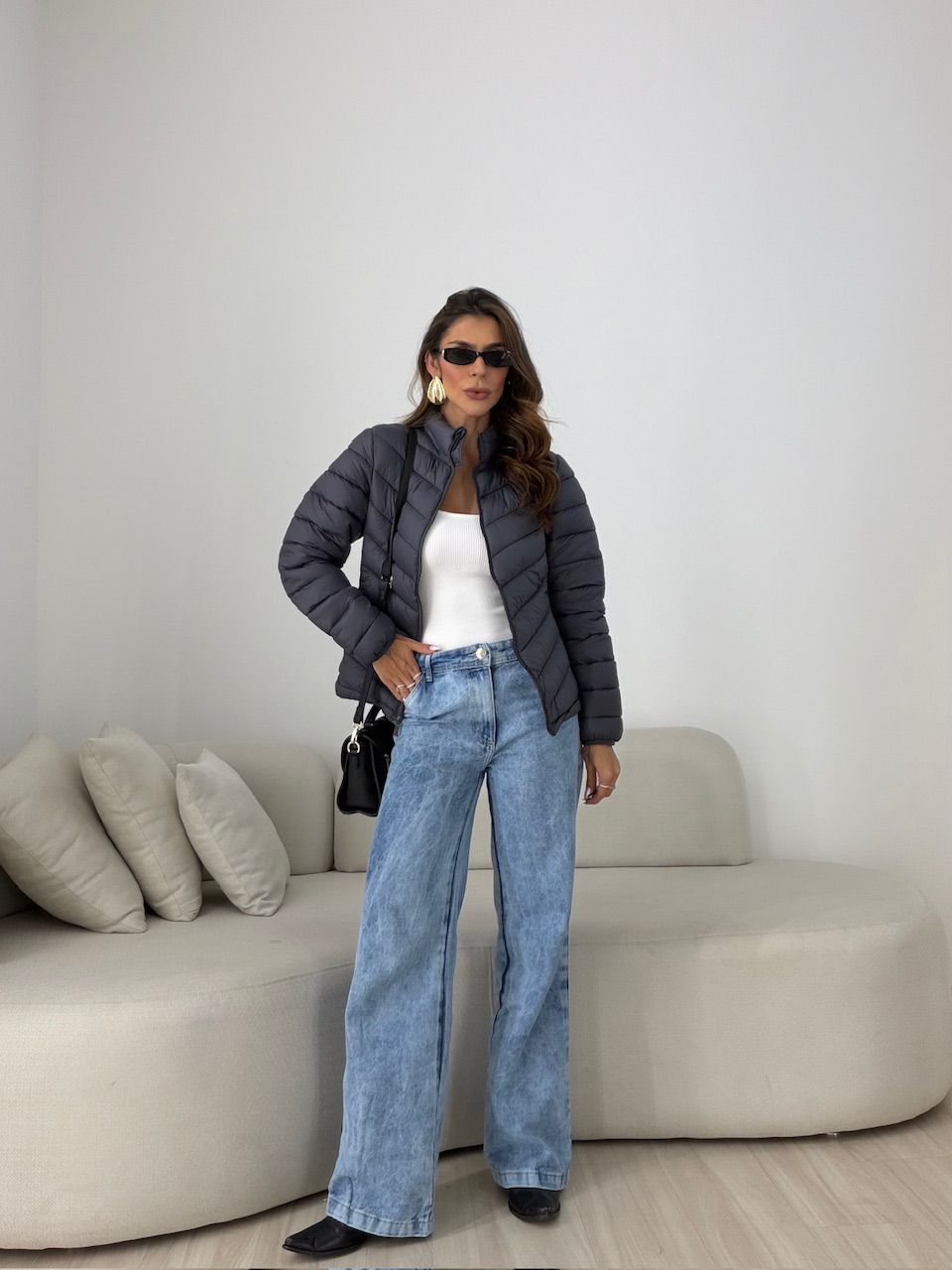 PUFFER REGINA ZÍPER CINZA