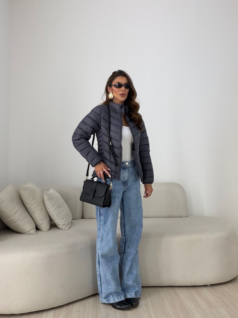 PUFFER REGINA ZÍPER CINZA