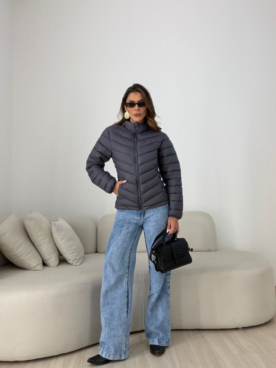 PUFFER REGINA ZÍPER CINZA