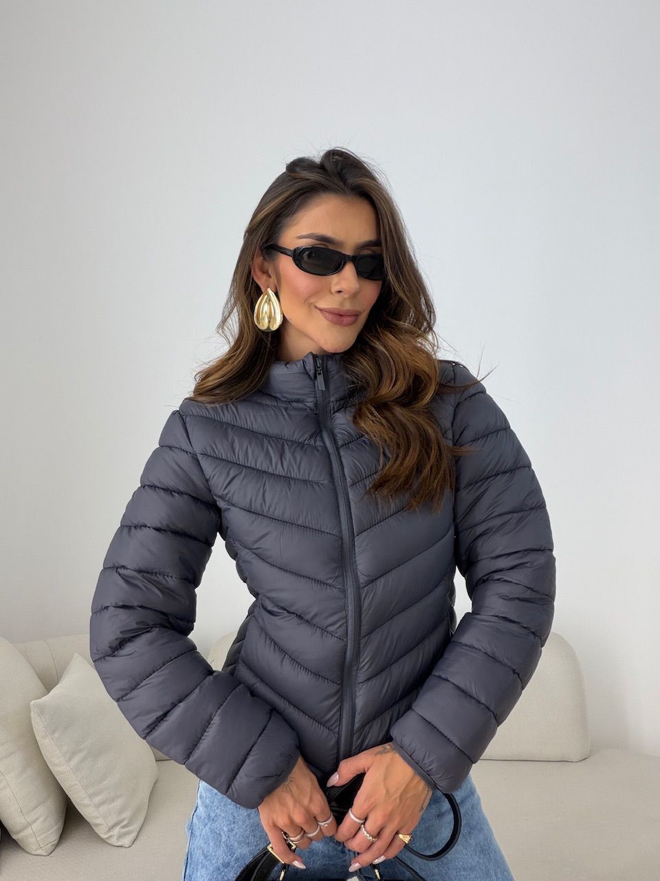 PUFFER REGINA ZÍPER CINZA - 0078590091 - CAROLLA FERRARO