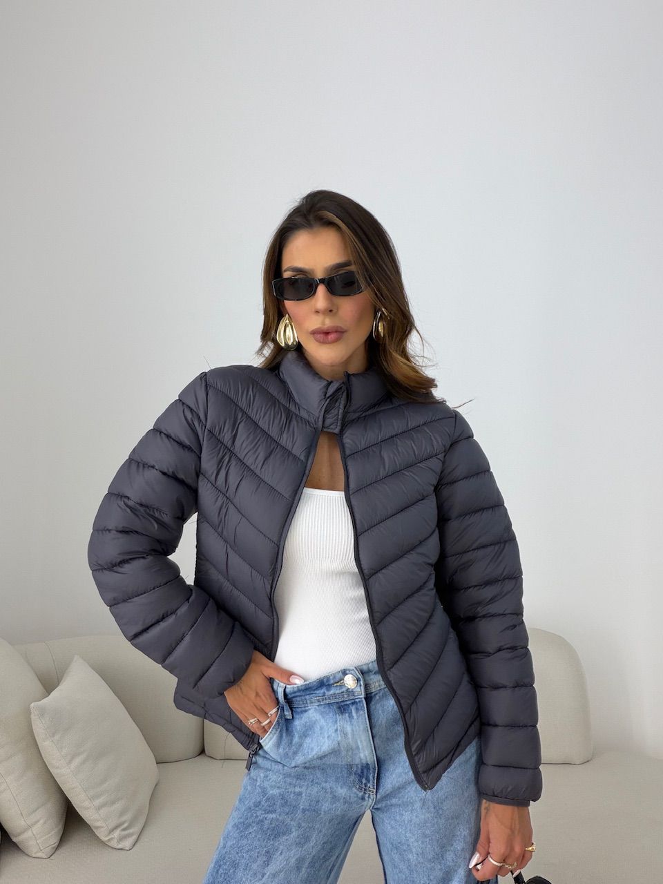 PUFFER REGINA ZÍPER CINZA