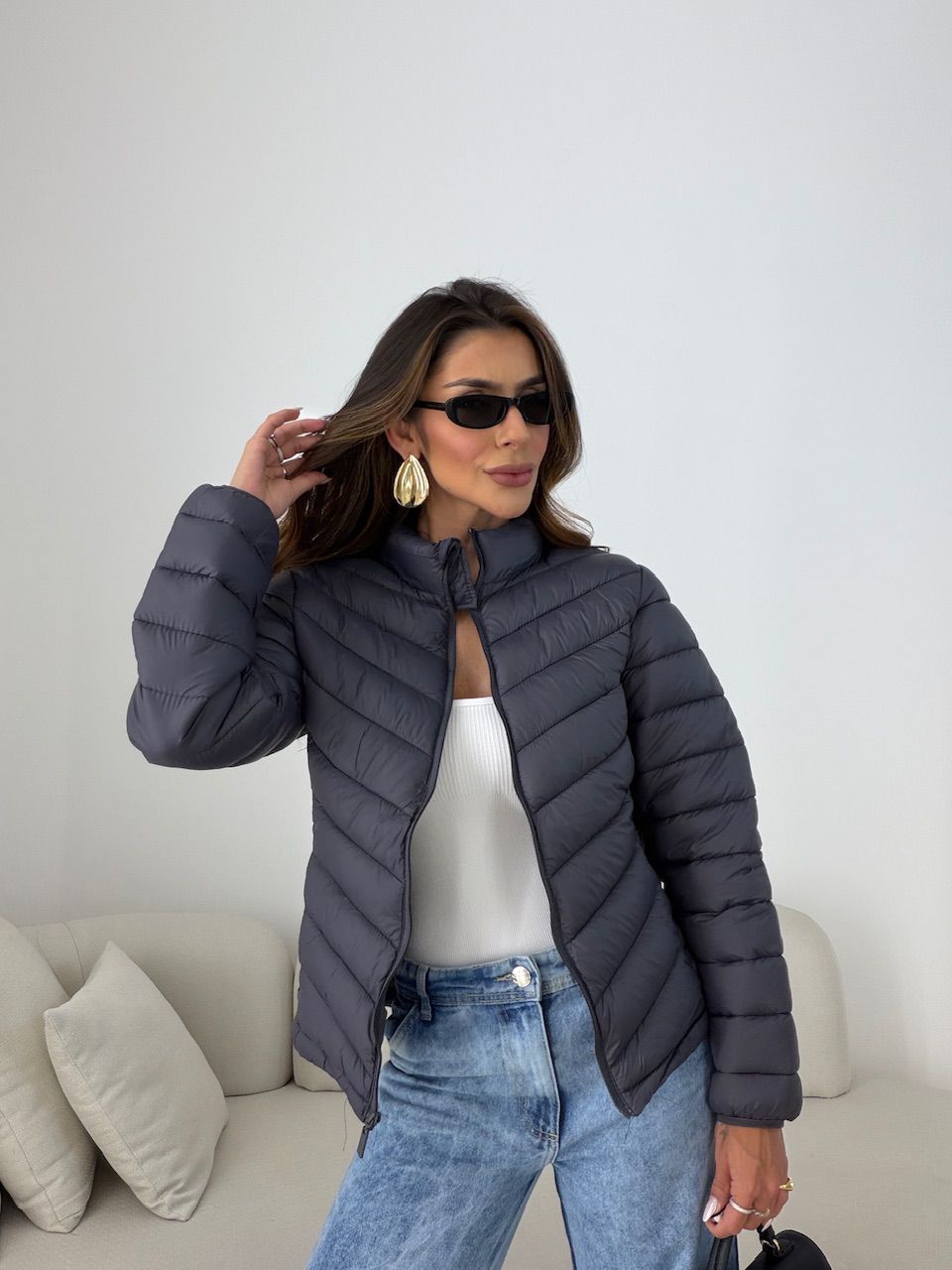 PUFFER REGINA ZÍPER CINZA