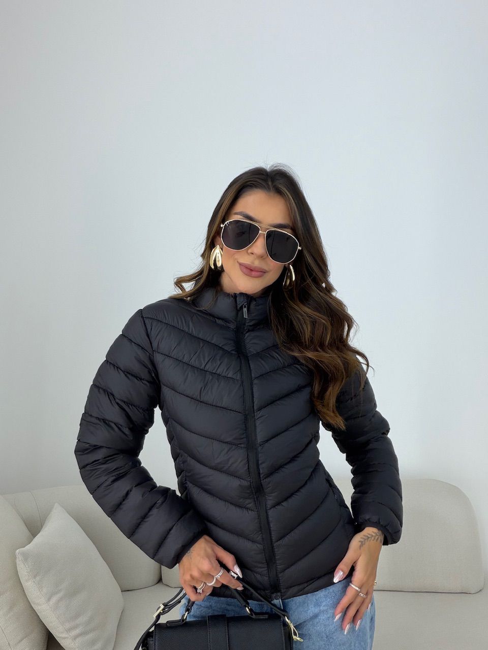 PUFFER REGINA ZÍPER PRETA - 0078590033 - CAROLLA FERRARO