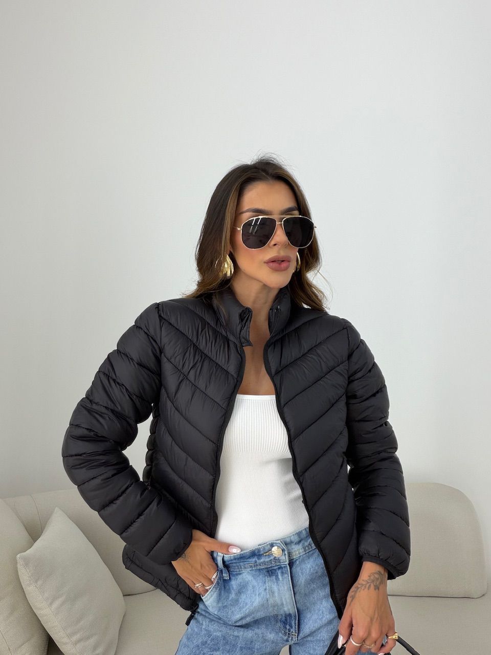 PUFFER REGINA ZÍPER PRETA