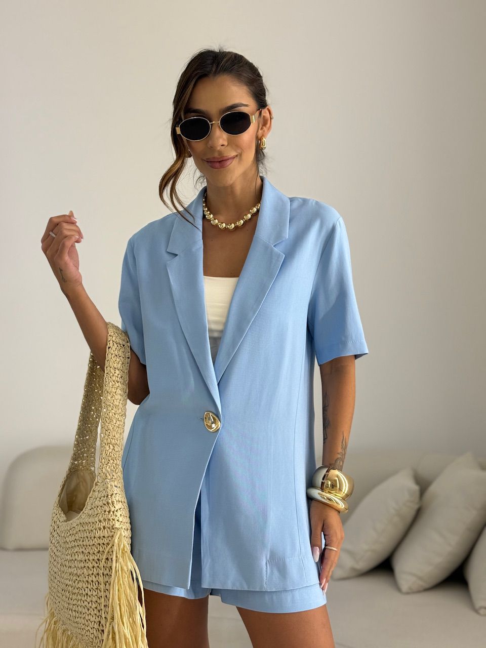 BLAZER NAYARA MANGA CURTA AZUL - 0069730109 - CAROLLA FERRARO