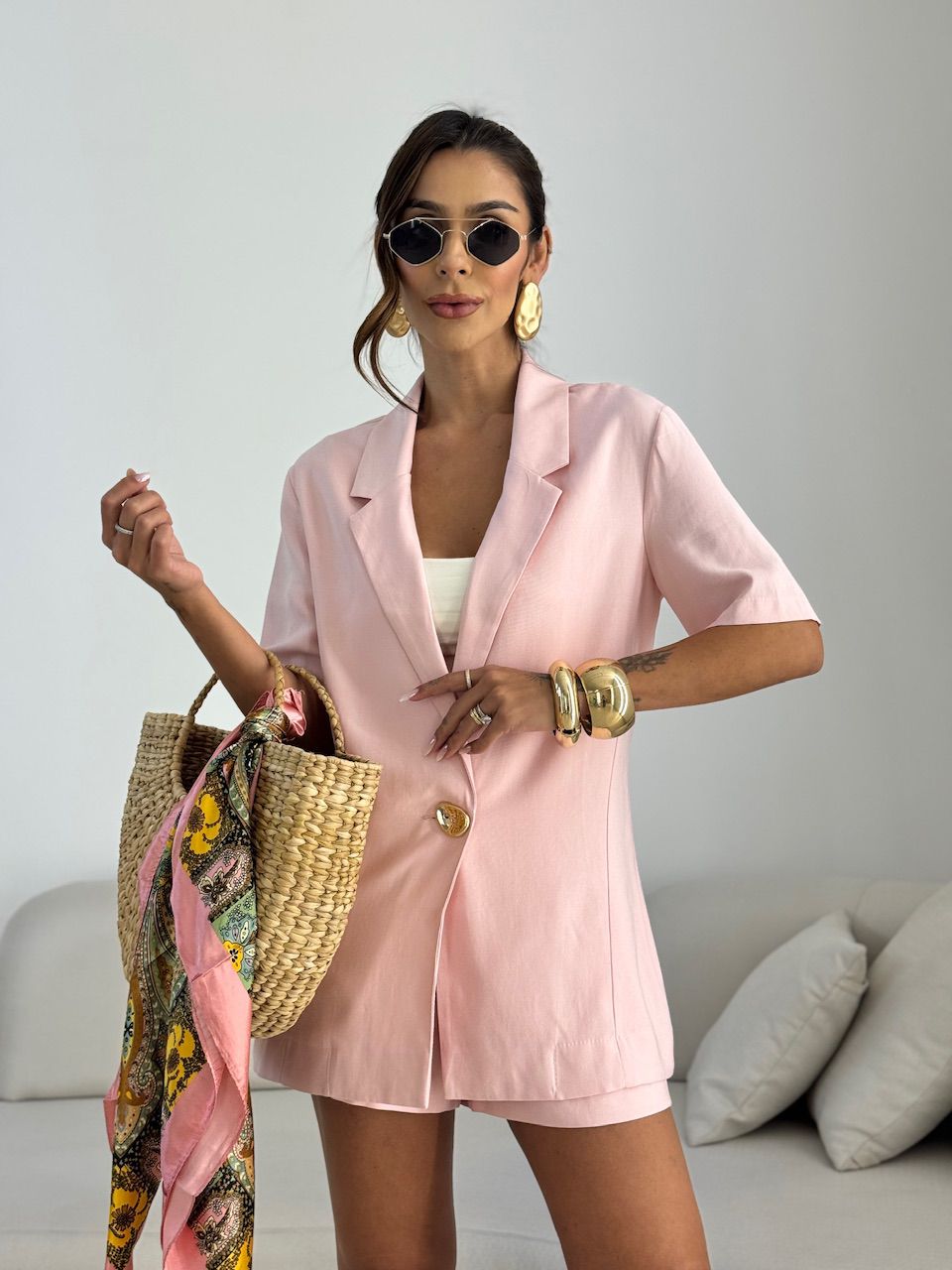 BLAZER NAYARA MANGA CURTA BABY PINK - 0069730366 - CAROLLA FERRARO