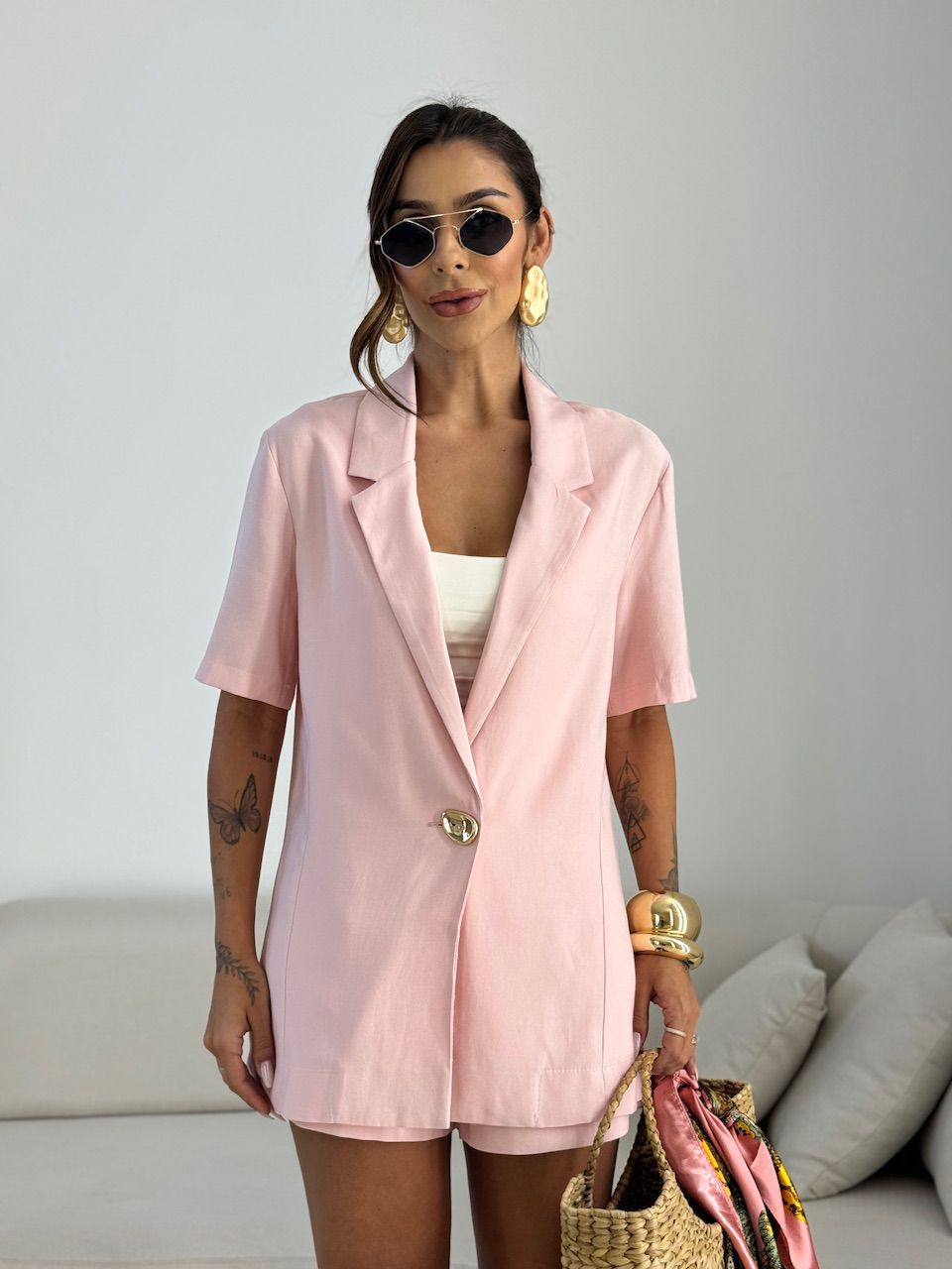 BLAZER NAYARA MANGA CURTA BABY PINK