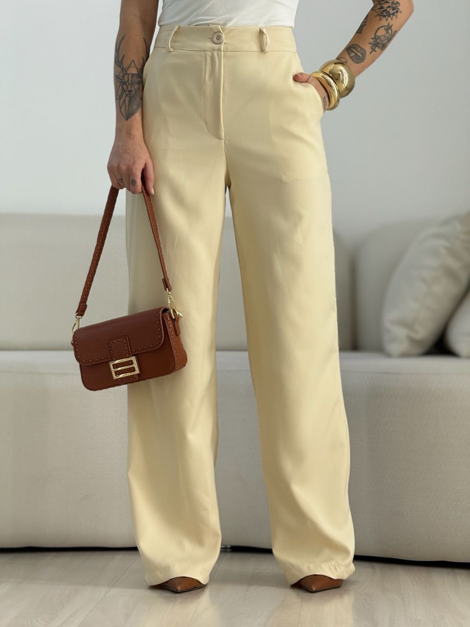 CALÇA ANA JULIA PANTALONA MARFIM - 0068380056 - CAROLLA FERRARO