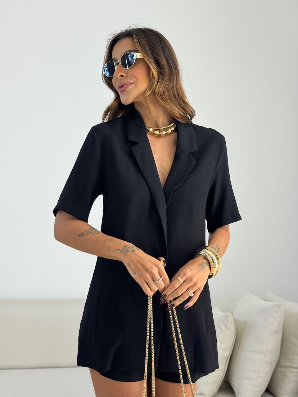 BLAZER NAYARA MANGA CURTA PRETO