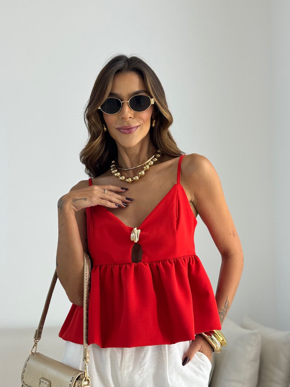 BLUSA RAIANE BALONÊ VERMELHO - 0071700277 - CAROLLA FERRARO