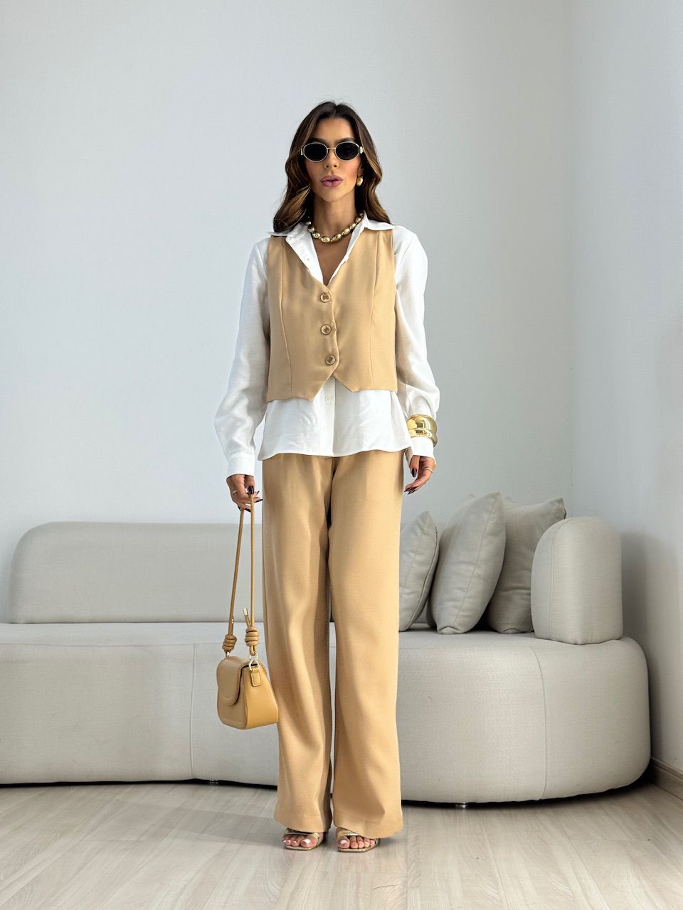 CONJUNTO SARA COLETE CALÇA NUDE - 0071550049 - CAROLLA FERRARO