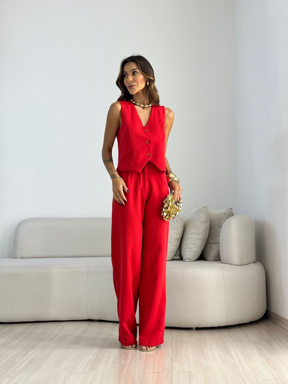CONJUNTO SARA COLETE CALÇA VERMELHO