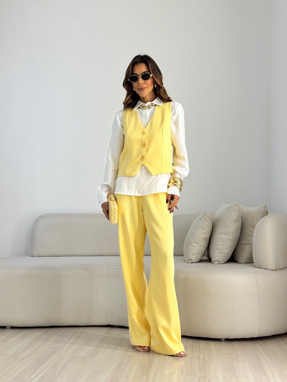 CONJUNTO SARA COLETE CALÇA YELLOW BUTTER