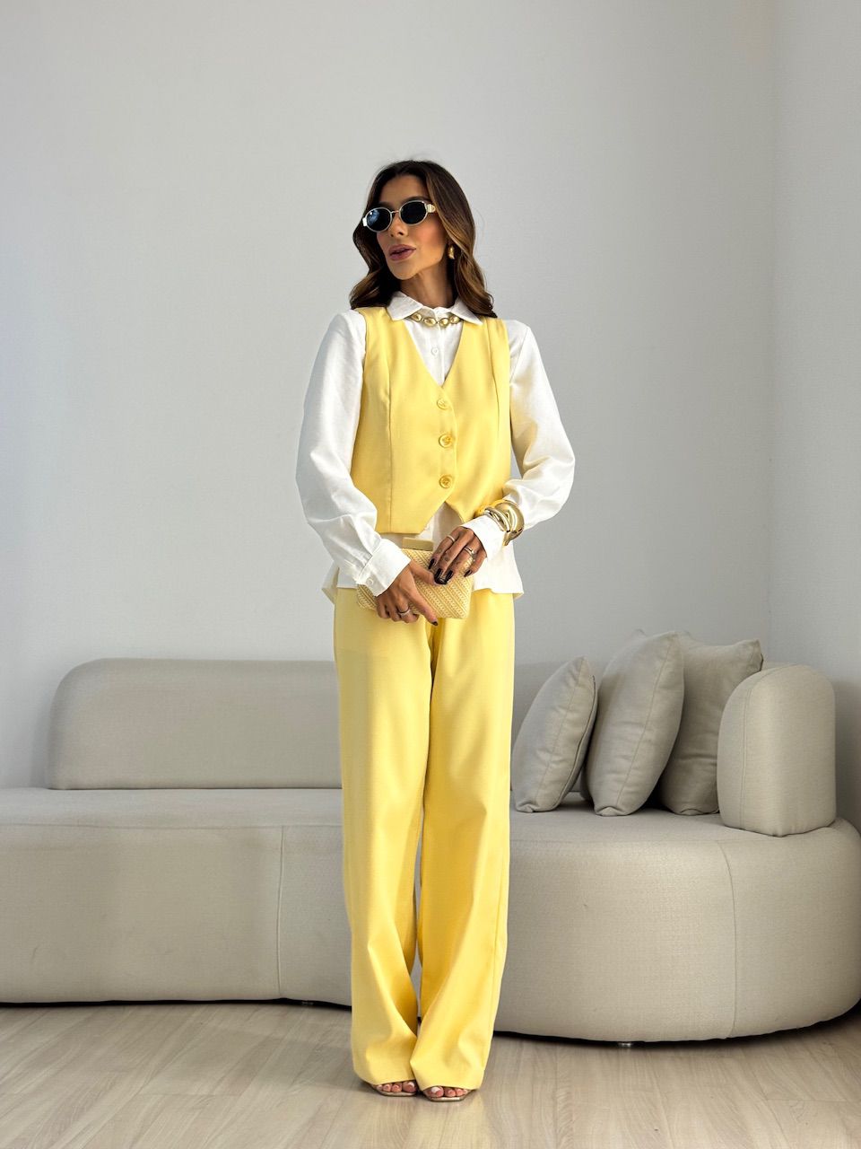 CONJUNTO SARA COLETE CALÇA YELLOW BUTTER