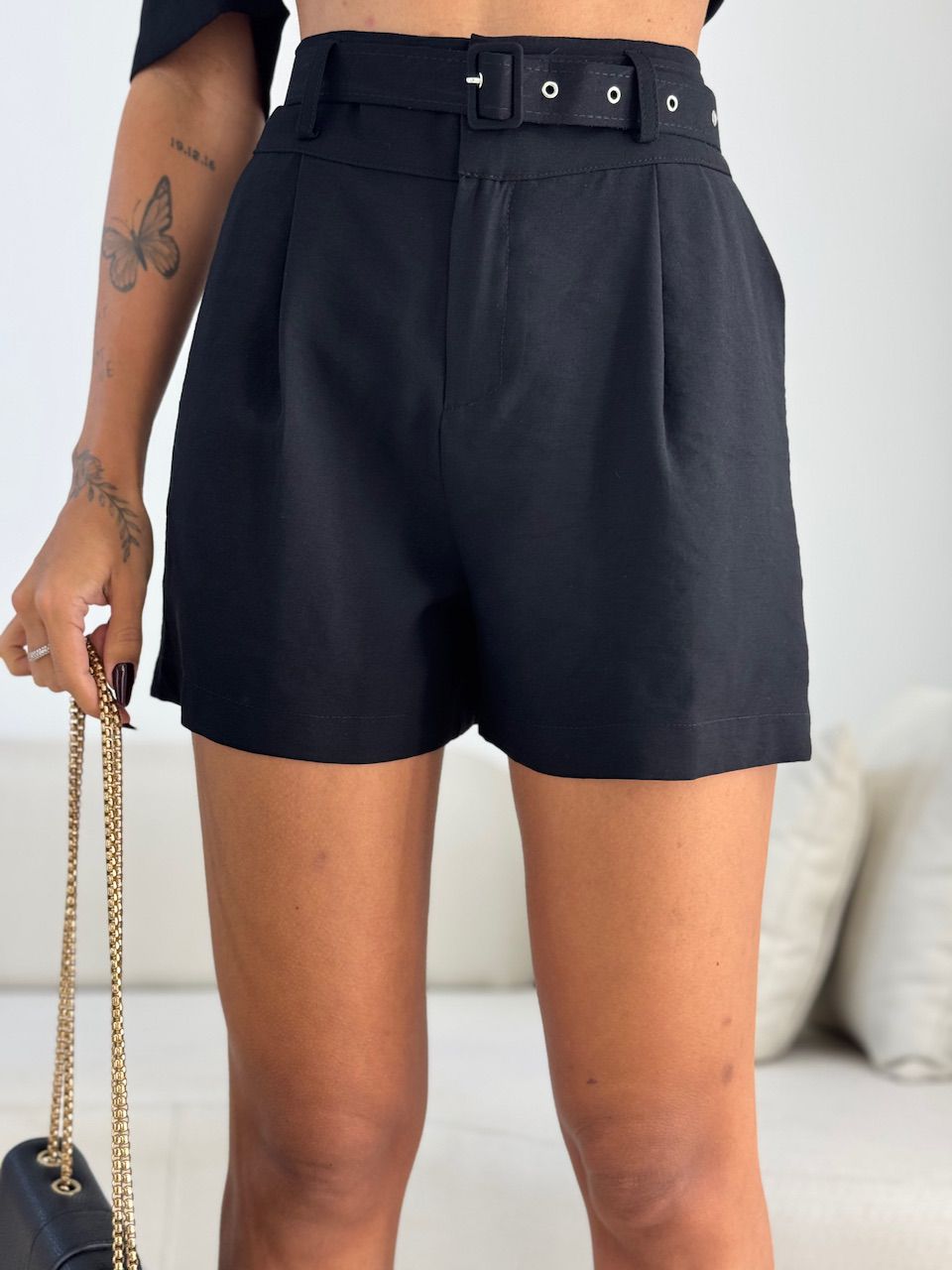 SHORT OLIVIA CINTO PRETO - 0069700032 - CAROLLA FERRARO