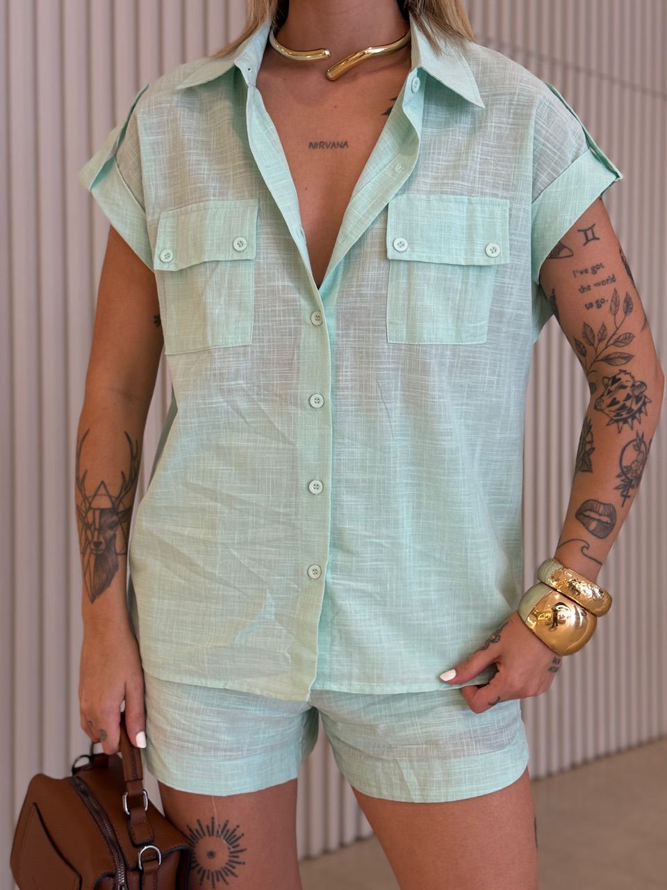 CONJUNTO MARIA ALICE CAMISA SHORT BABY GREEN