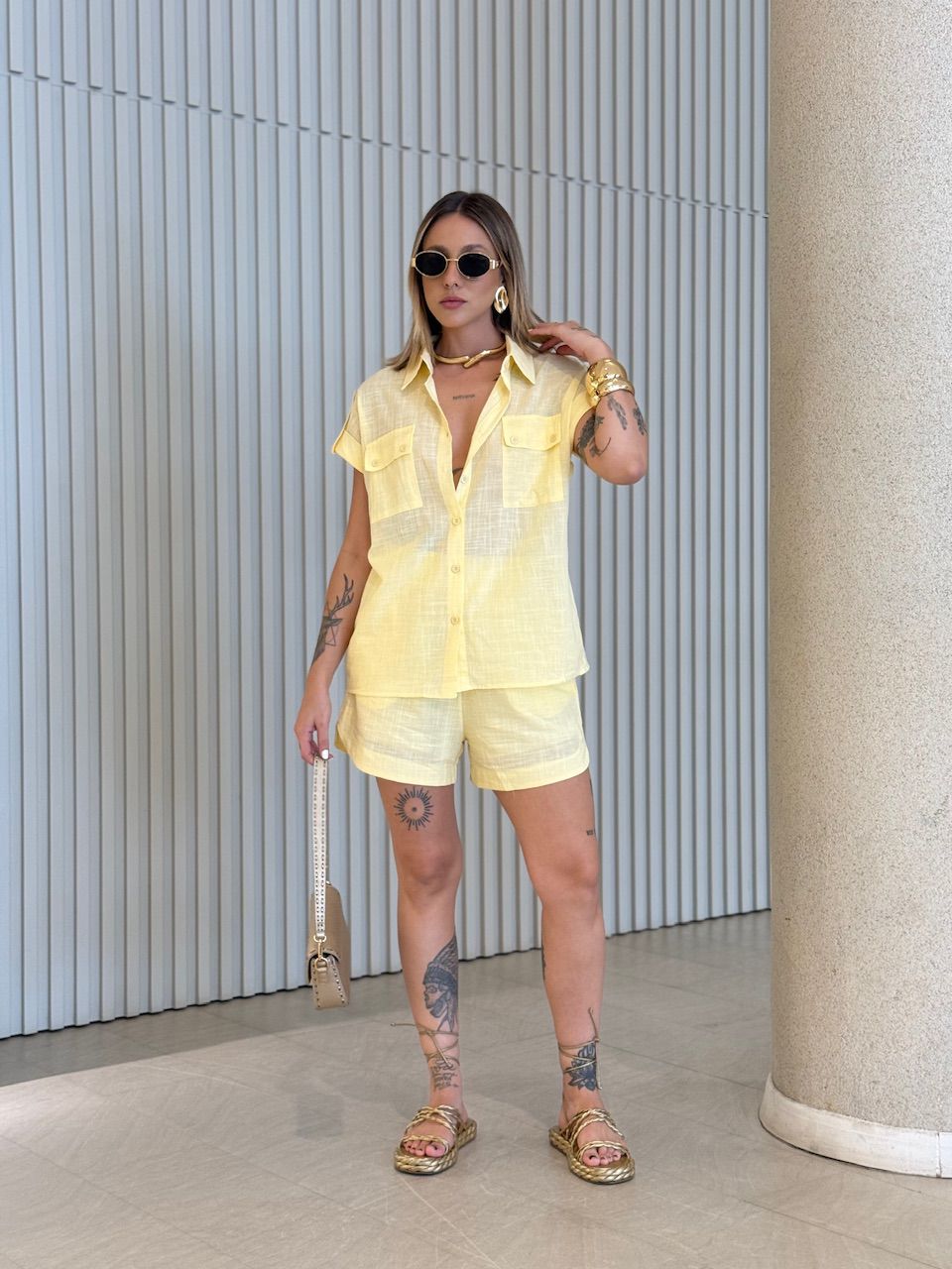 CONJUNTO MARIA ALICE CAMISA SHORT YELLOW BUTTER