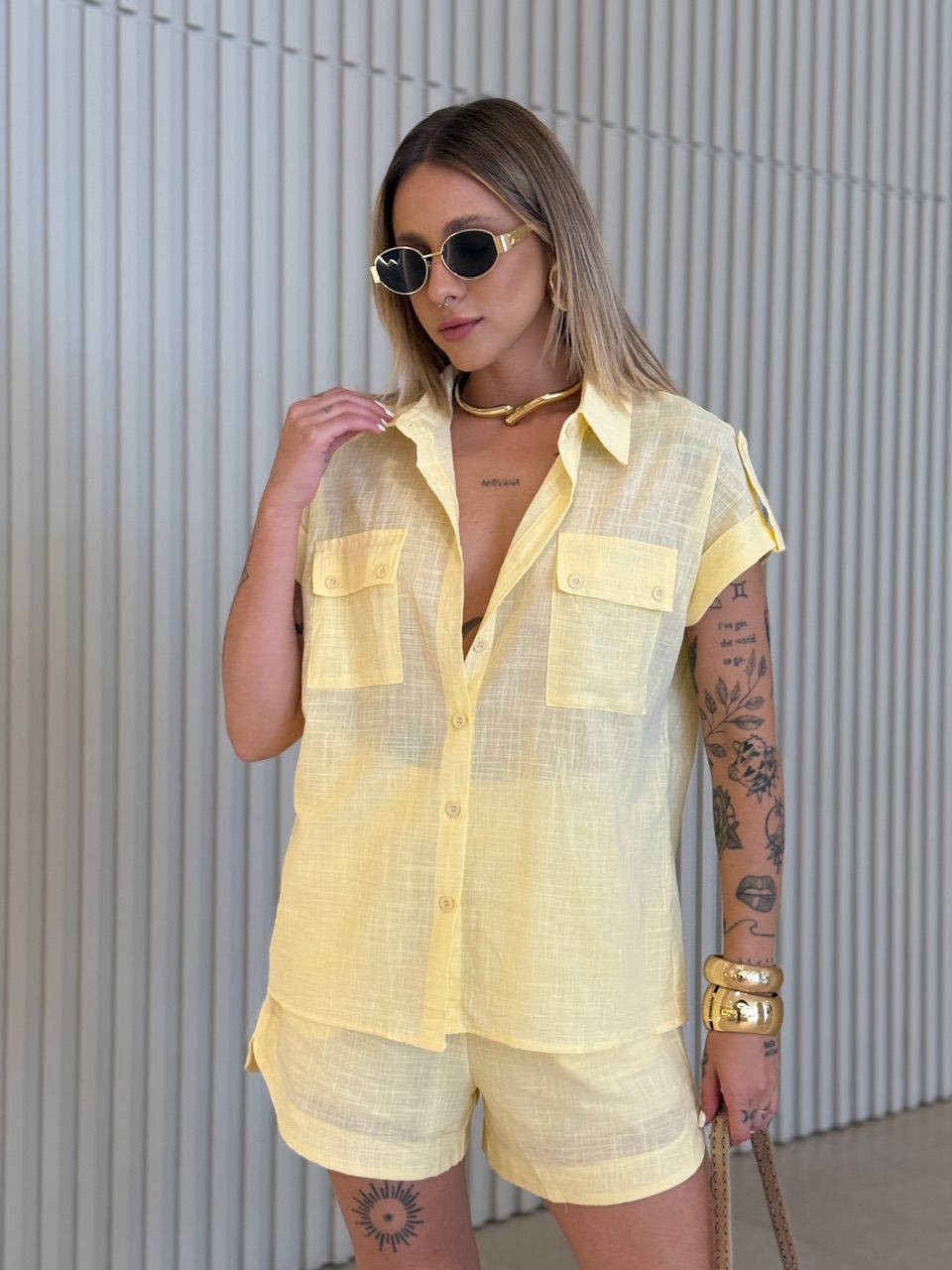 CONJUNTO MARIA ALICE CAMISA SHORT YELLOW BUTTER