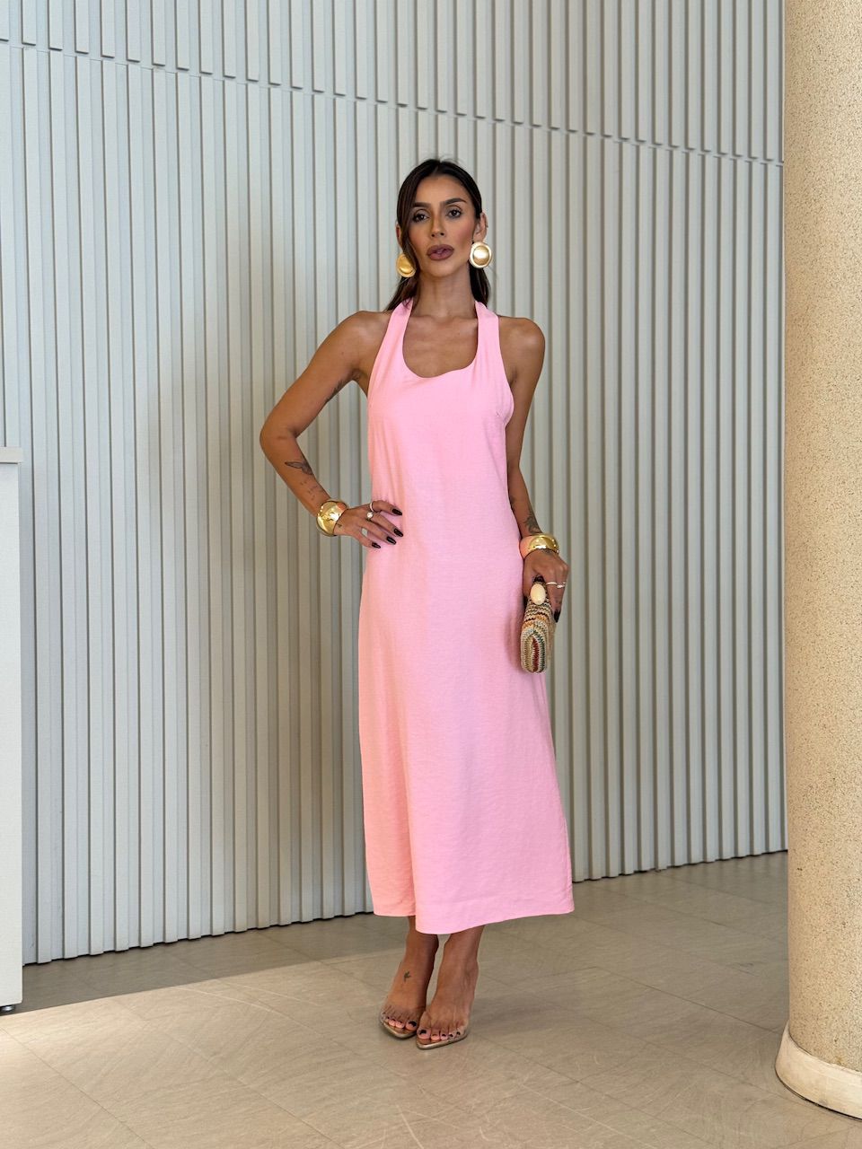 VESTIDO GABRIELA LONGUETE ROSA