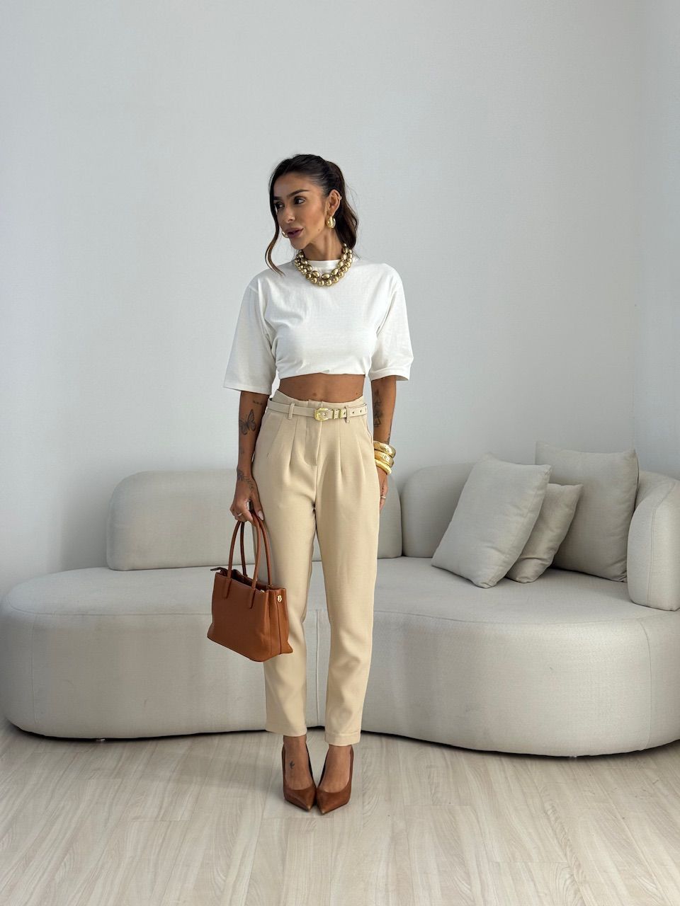 CALÇA LIA CINTO AREIA