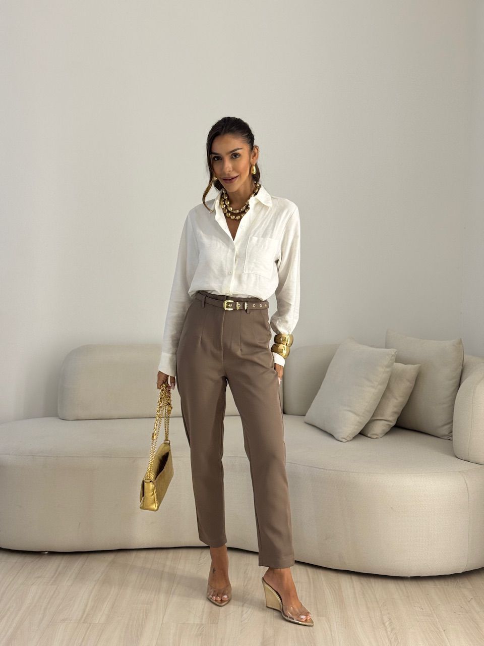 CALÇA LIA CINTO CAQUI