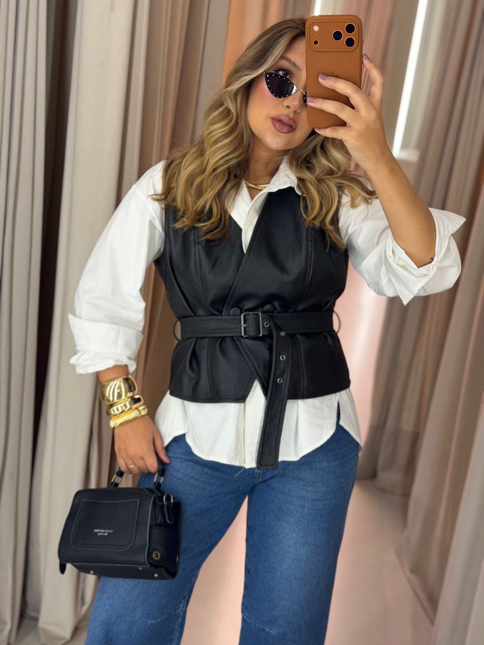 COLETE ELEONORA COURO FAKE PRETA - 0074400033 - CAROLLA FERRARO