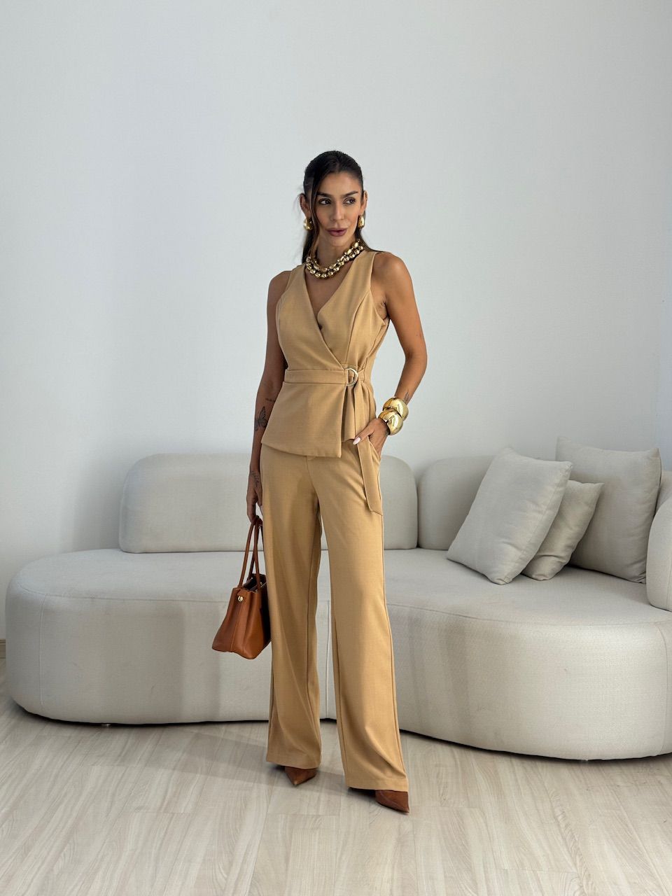 CONJUNTO MARIANGELA COLETE CALÇA NUDE - 0074320049 - CAROLLA FERRARO