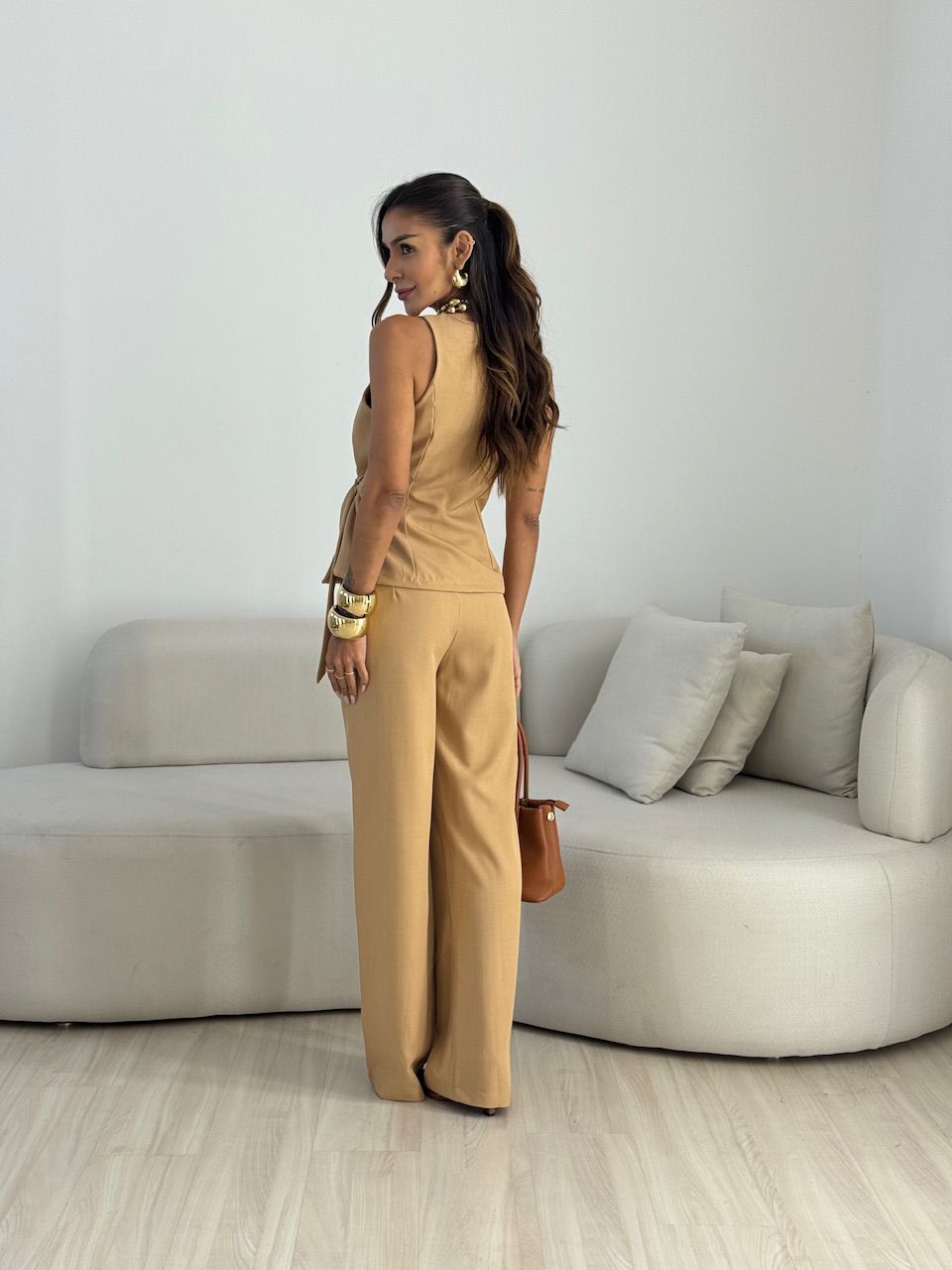 CONJUNTO MARIANGELA COLETE CALÇA NUDE