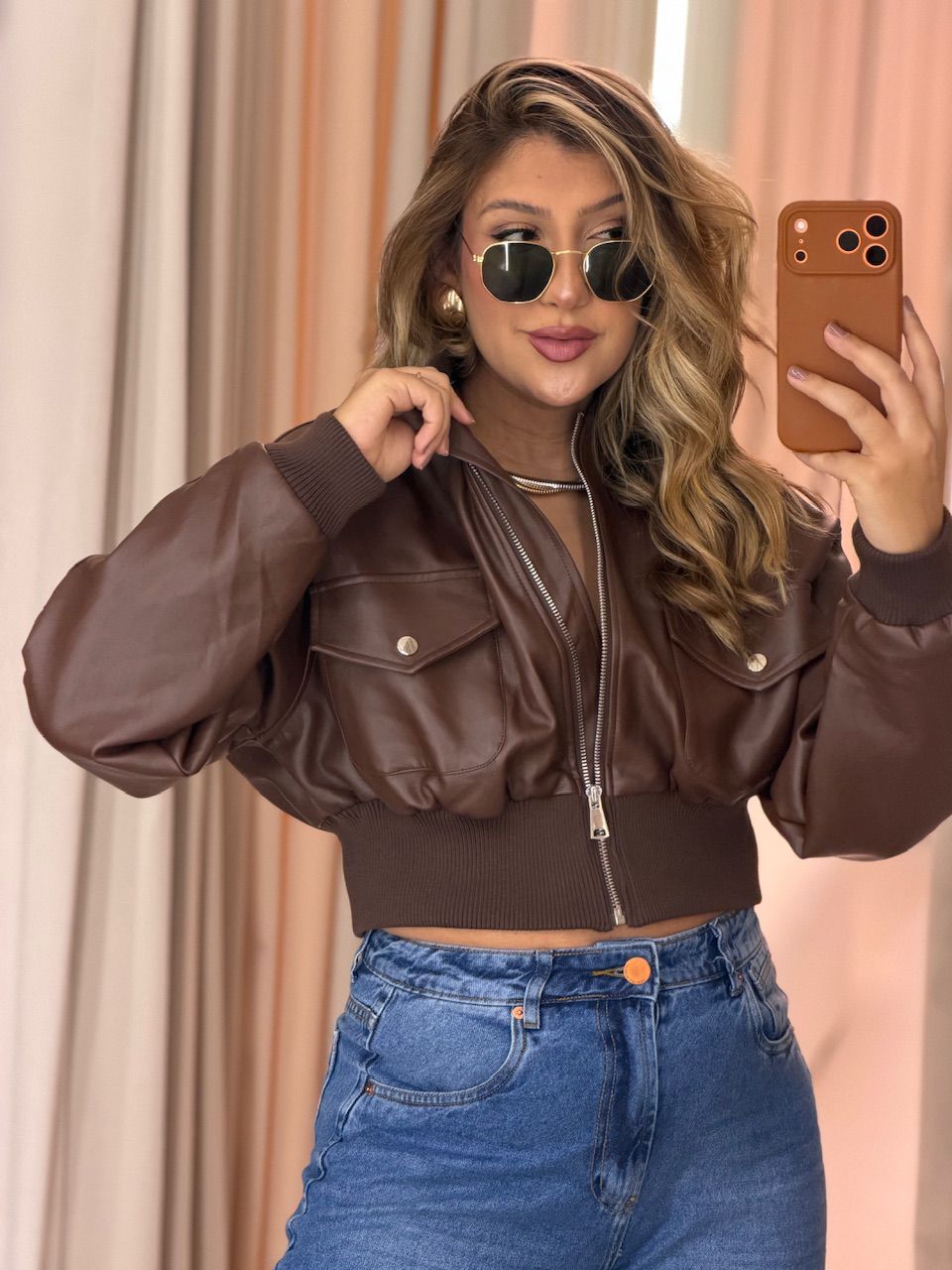 JAQUETA BÁRBARA COURO FAKE CAFÉ