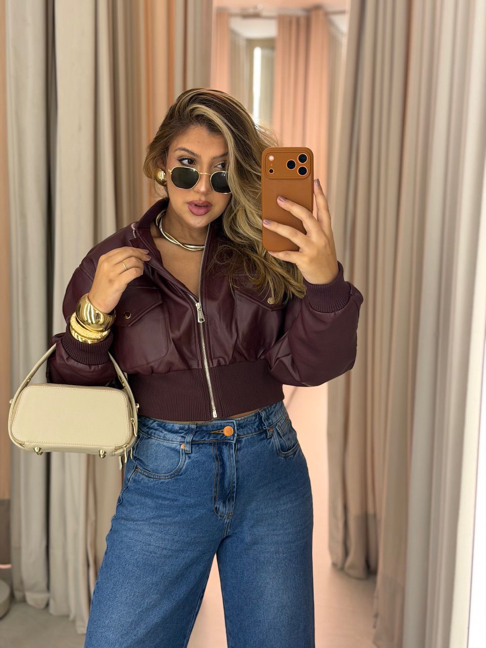 JAQUETA BÁRBARA COURO FAKE VINHO