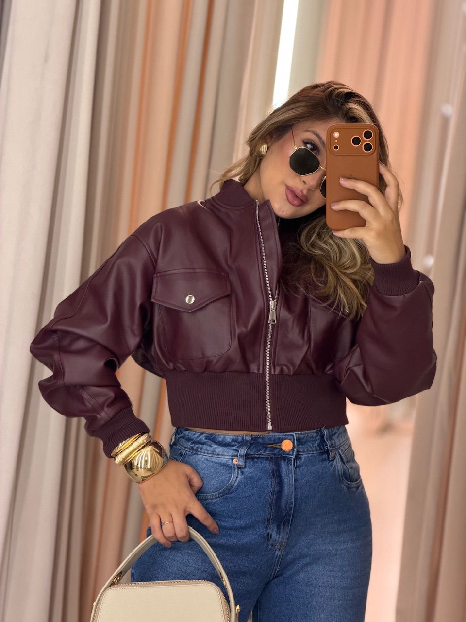 JAQUETA BÁRBARA COURO FAKE VINHO