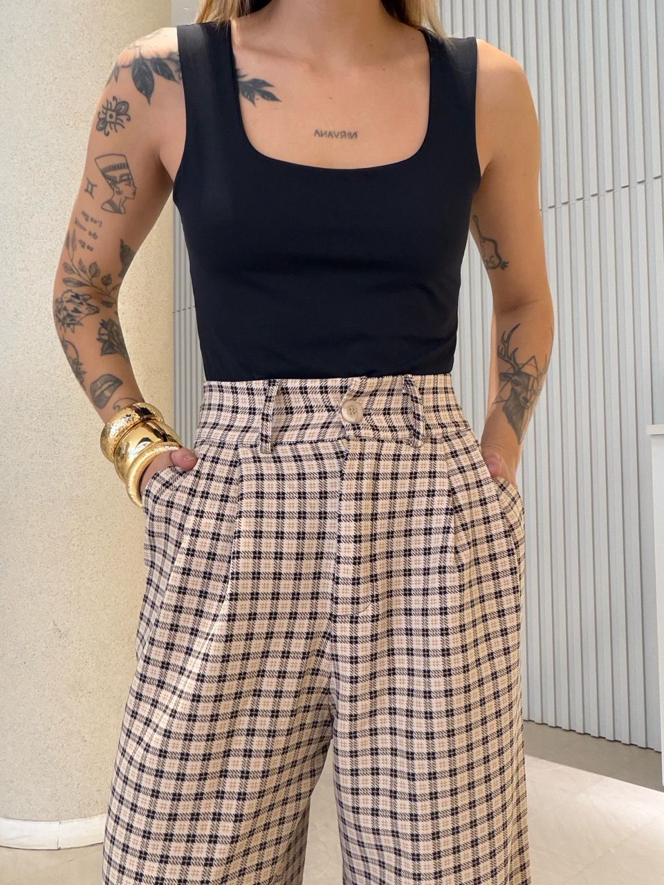 CALÇA SAMARA XADREZ BEGE