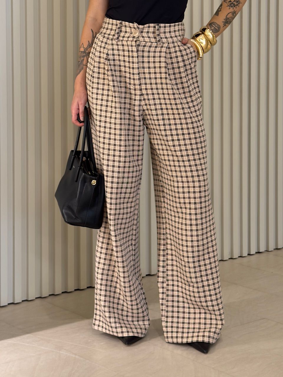 CALÇA SAMARA XADREZ BEGE - 0075590103 - CAROLLA FERRARO