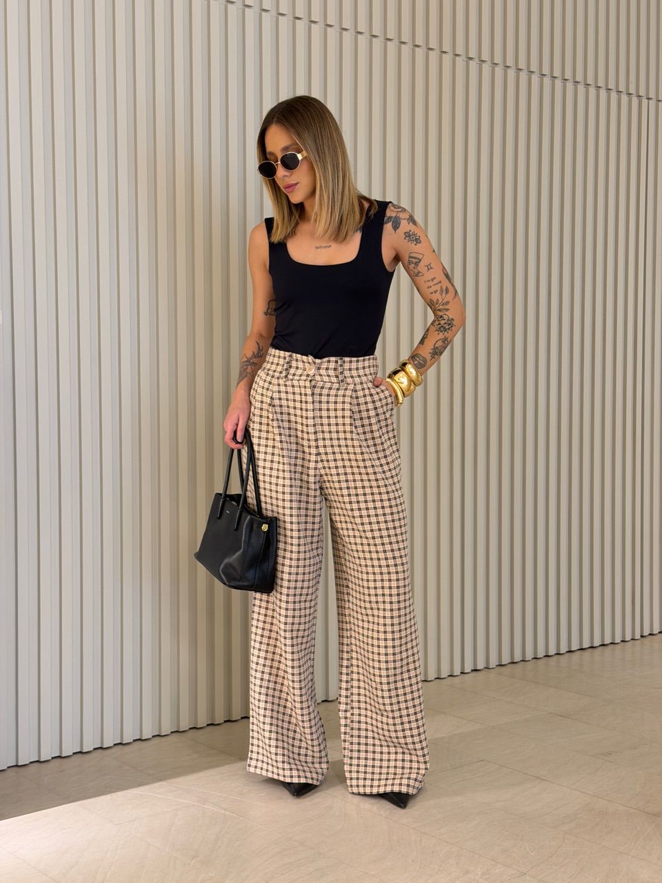 CALÇA SAMARA XADREZ BEGE