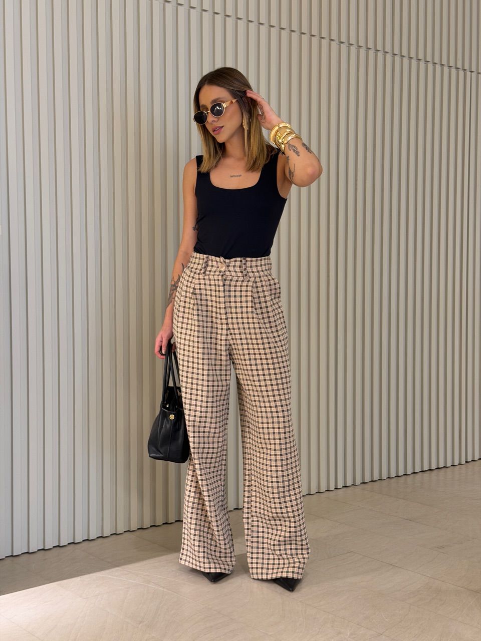 CALÇA SAMARA XADREZ BEGE