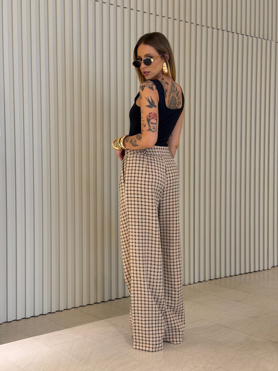 CALÇA SAMARA XADREZ BEGE