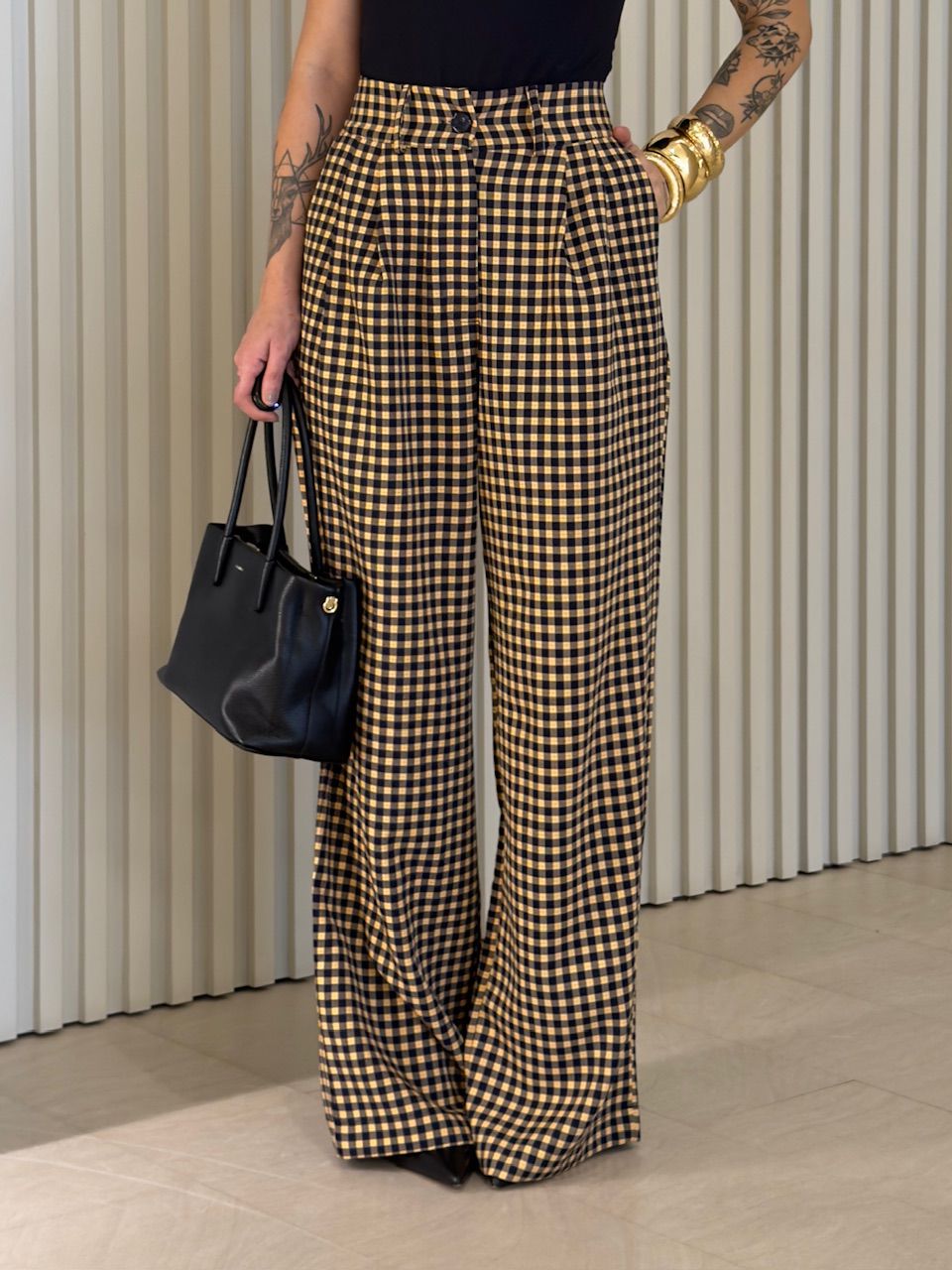 CALÇA SAMARA XADREZ MARINHO - 0075590055 - CAROLLA FERRARO