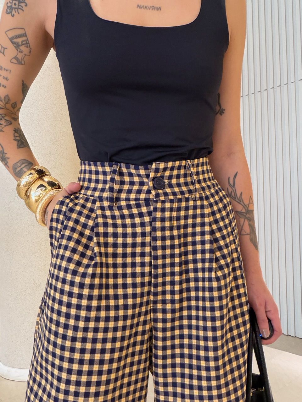 CALÇA SAMARA XADREZ MARINHO