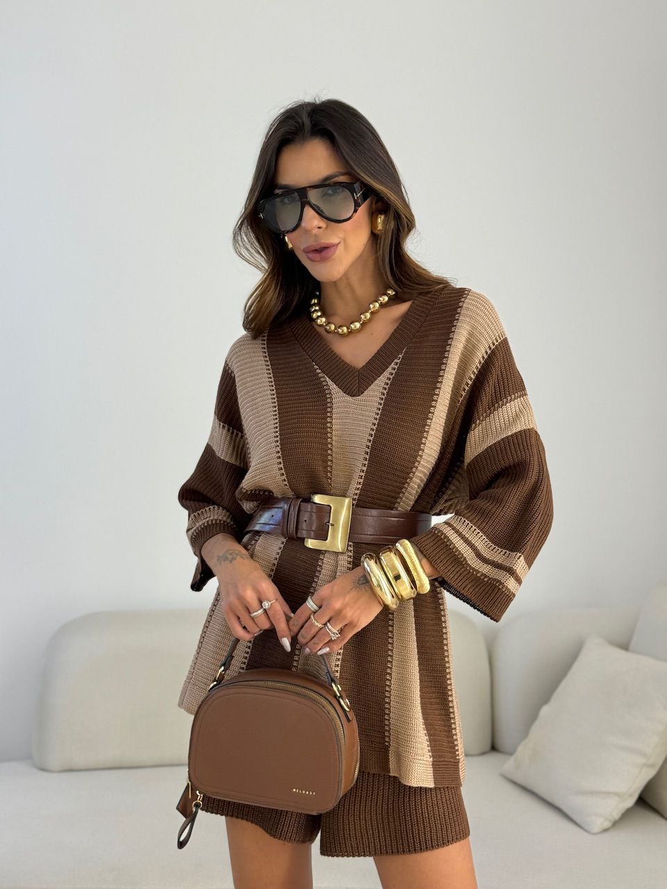 CONJUNTO RAQUEL TRICOT MARROM