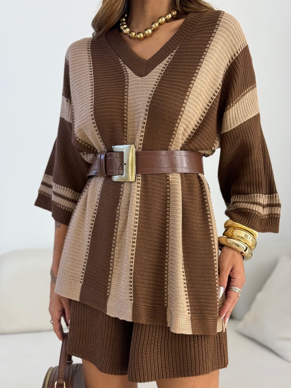 CONJUNTO RAQUEL TRICOT MARROM