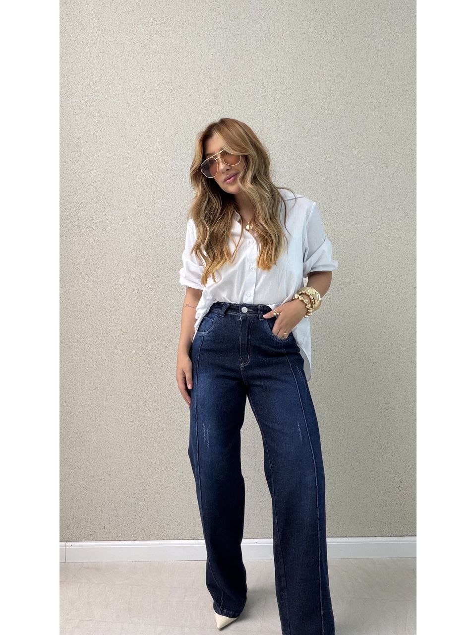 CALÇA SANDRA WIDE LEG JEANS ESCURO