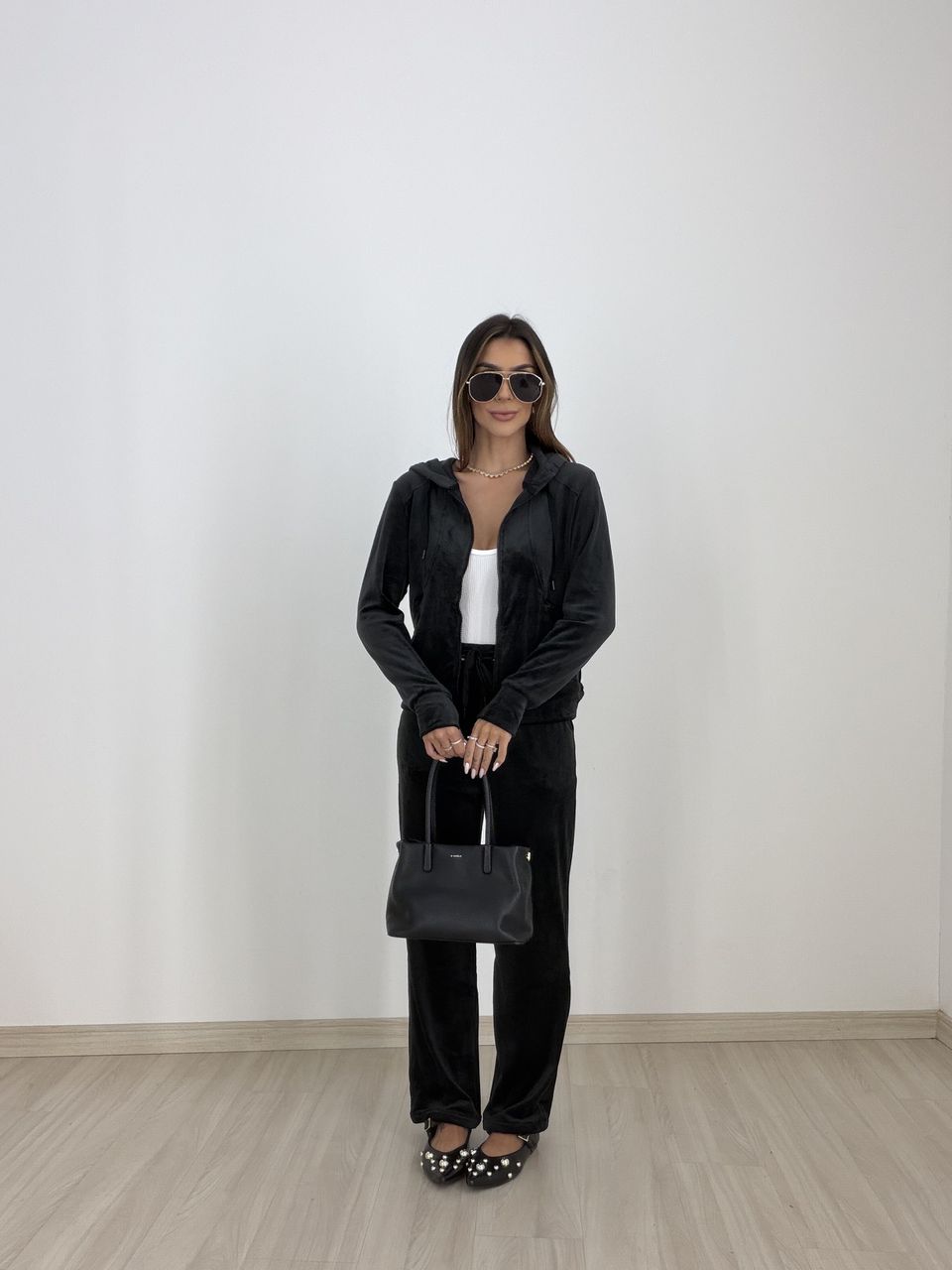 CONJUNTO MIRANDA VELUDO PRETO - 0078630032 - CAROLLA FERRARO