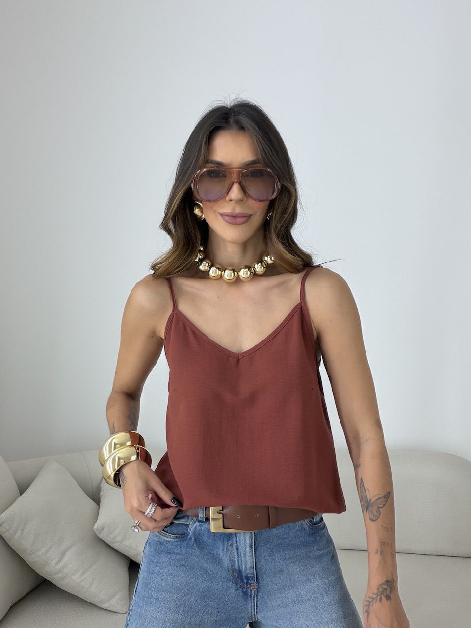 Blusa Miriam Alcinha Terra Cota - 0080480117 - CAROLLA FERRARO