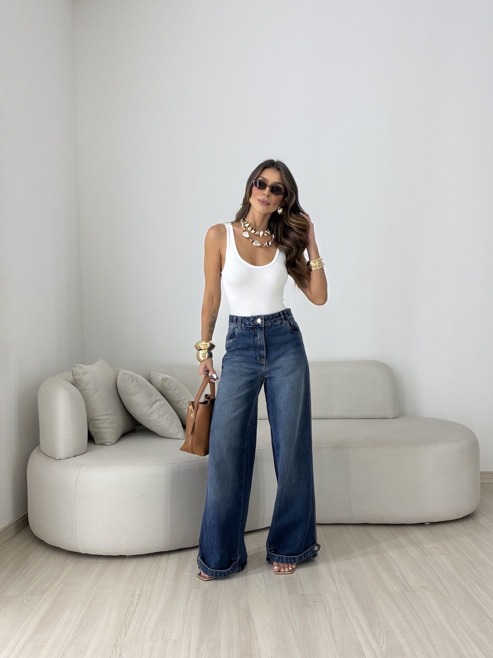 Calça Olivia Wide Leg Jeans Escuro
