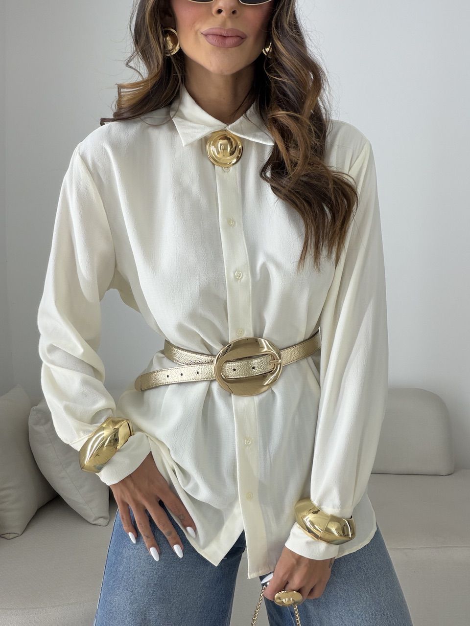 Camisa Talita Crepe Marfim